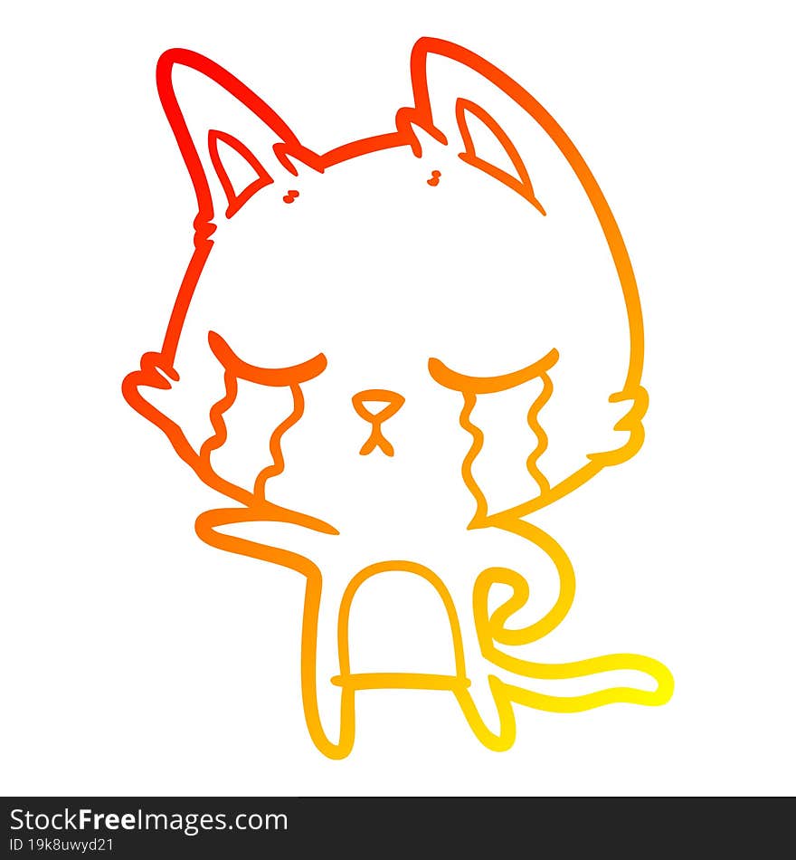 warm gradient line drawing crying cartoon cat pointing