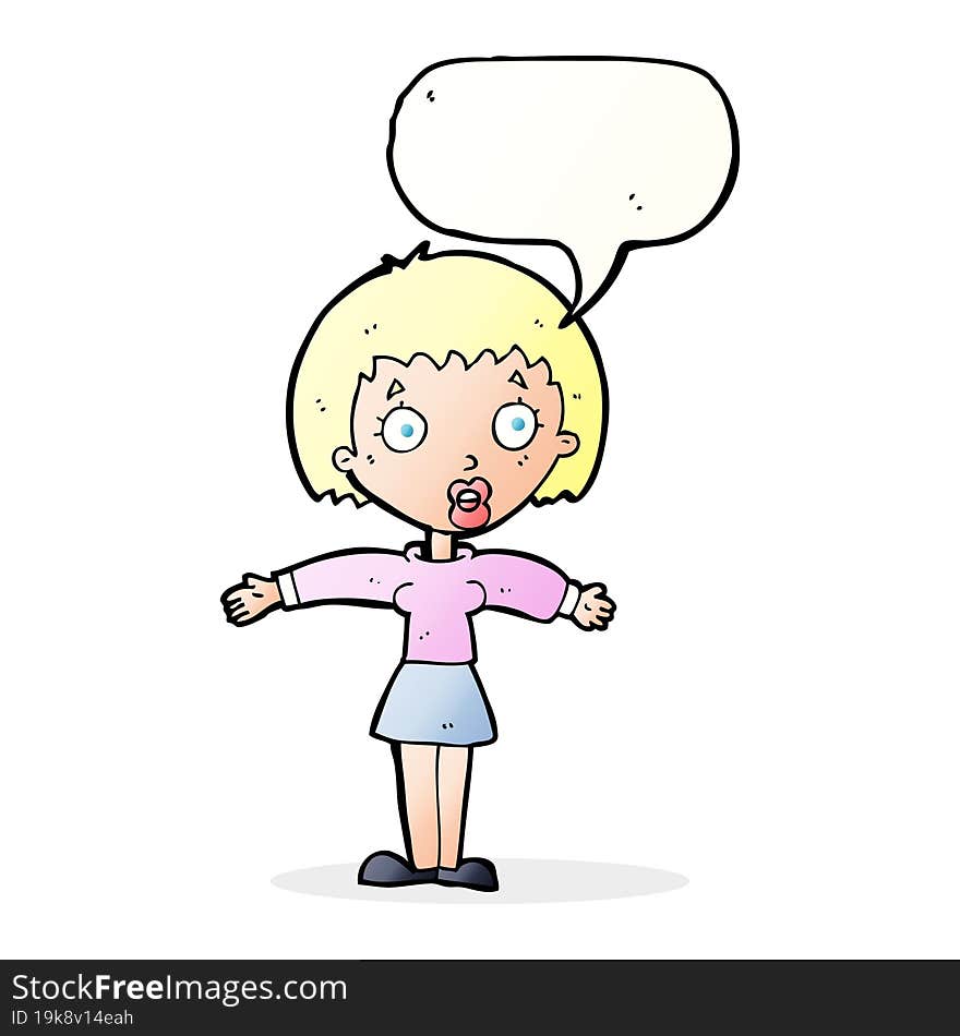 cartoon shocked woman with speech bubble