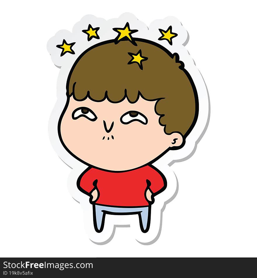 sticker of a cartoon amazed boy