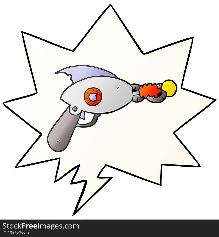 cartoon ray gun and speech bubble in smooth gradient style