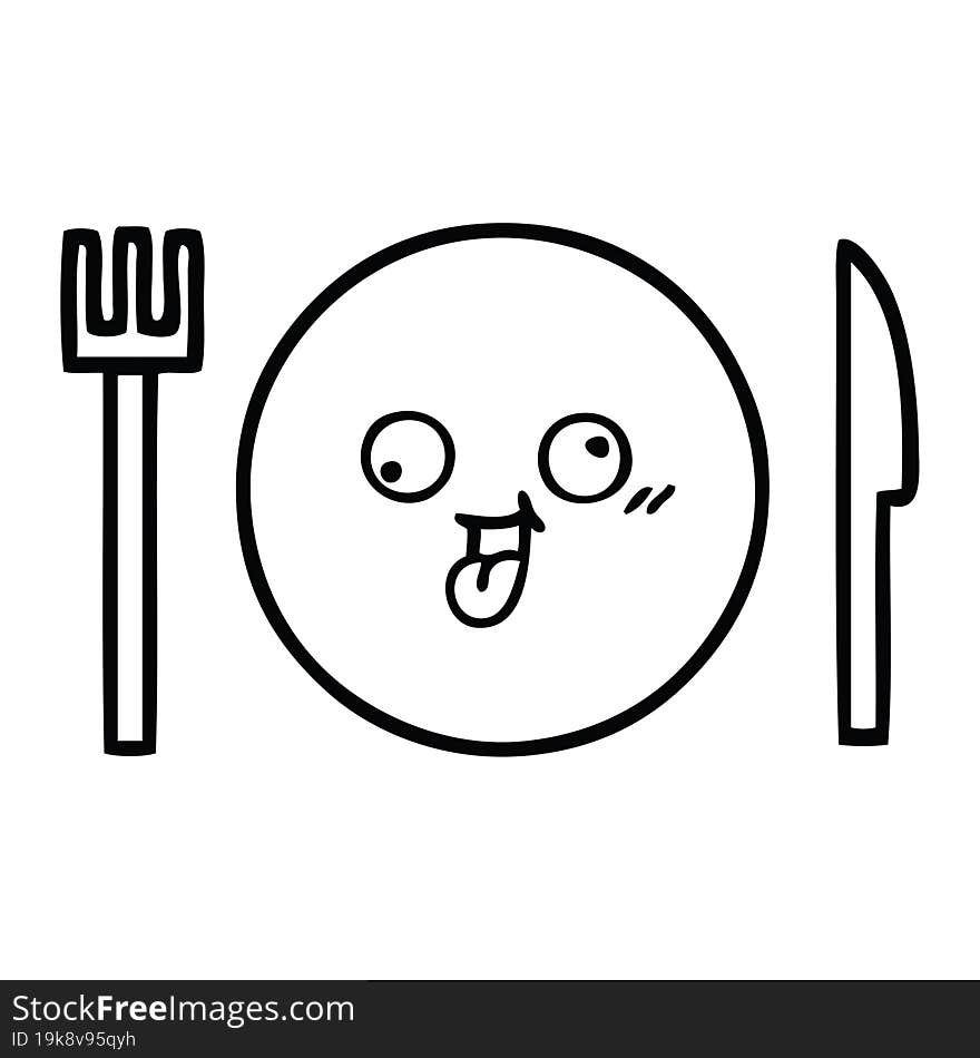 Line Drawing Cartoon Dinner Plate