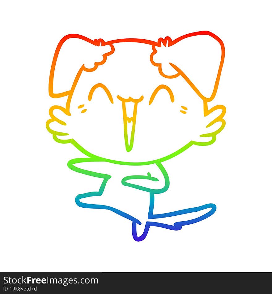 rainbow gradient line drawing of a happy dancing dog cartoon