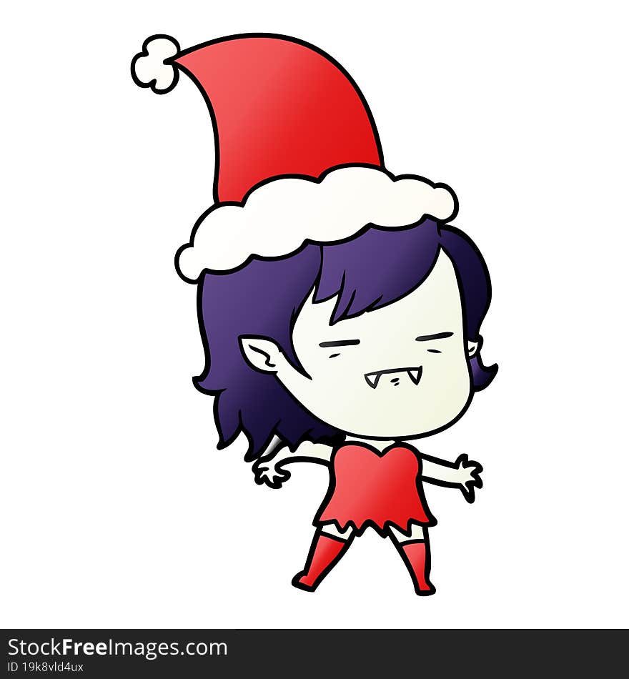 Gradient Cartoon Of A Undead Vampire Girl Wearing Santa Hat