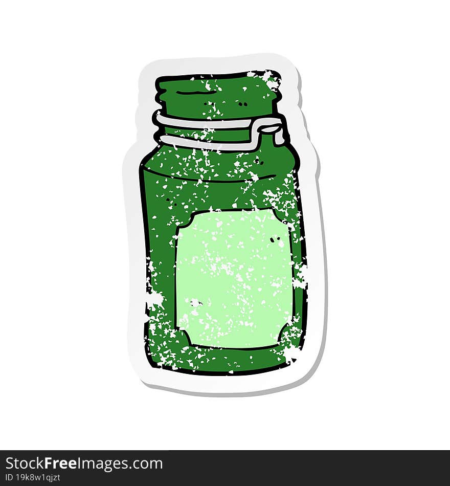 Retro Distressed Sticker Of A Cartoon Kitchen Jar