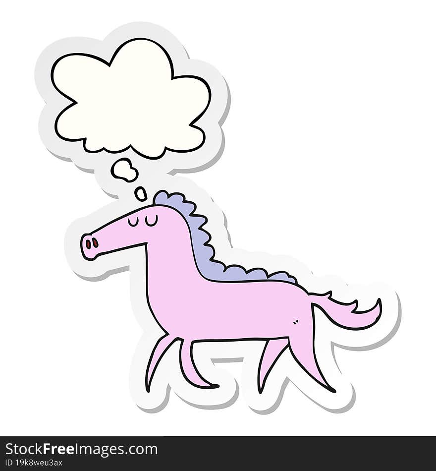 cartoon horse and thought bubble as a printed sticker