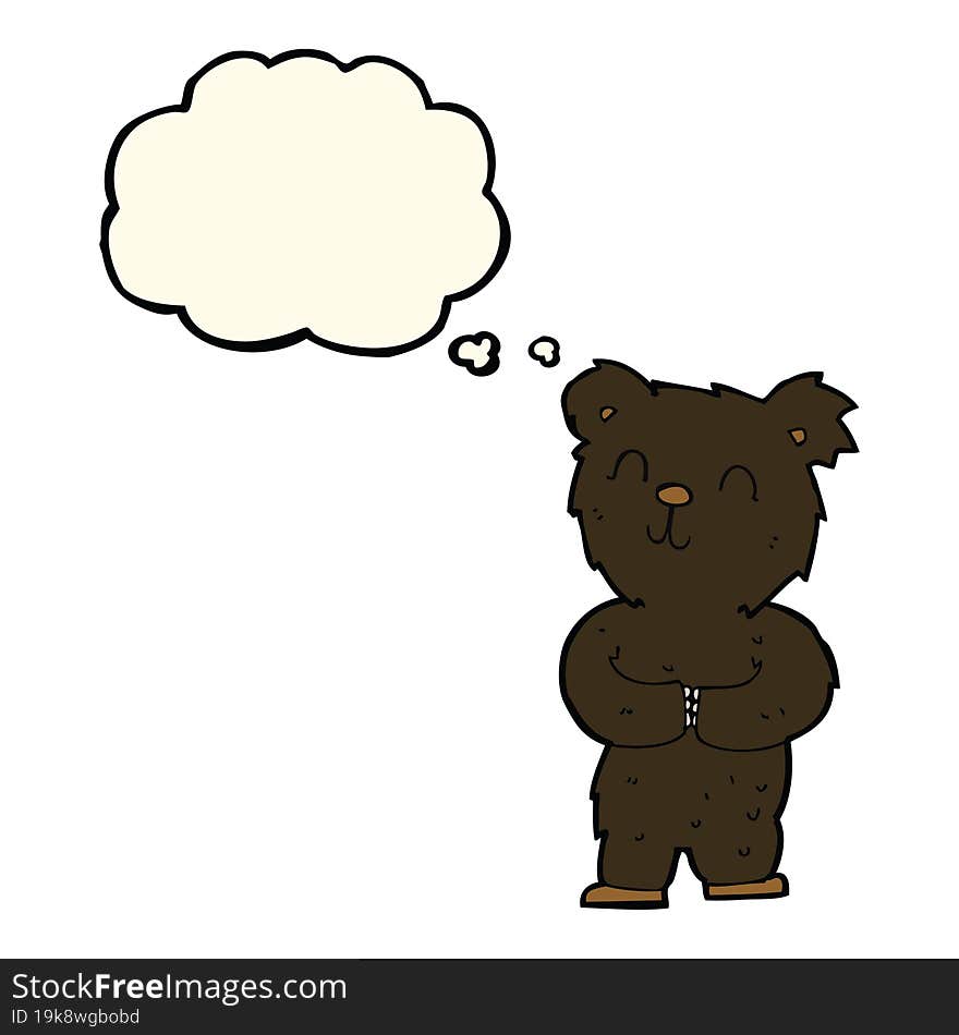 Cartoon Happy Little Black Bear With Thought Bubble