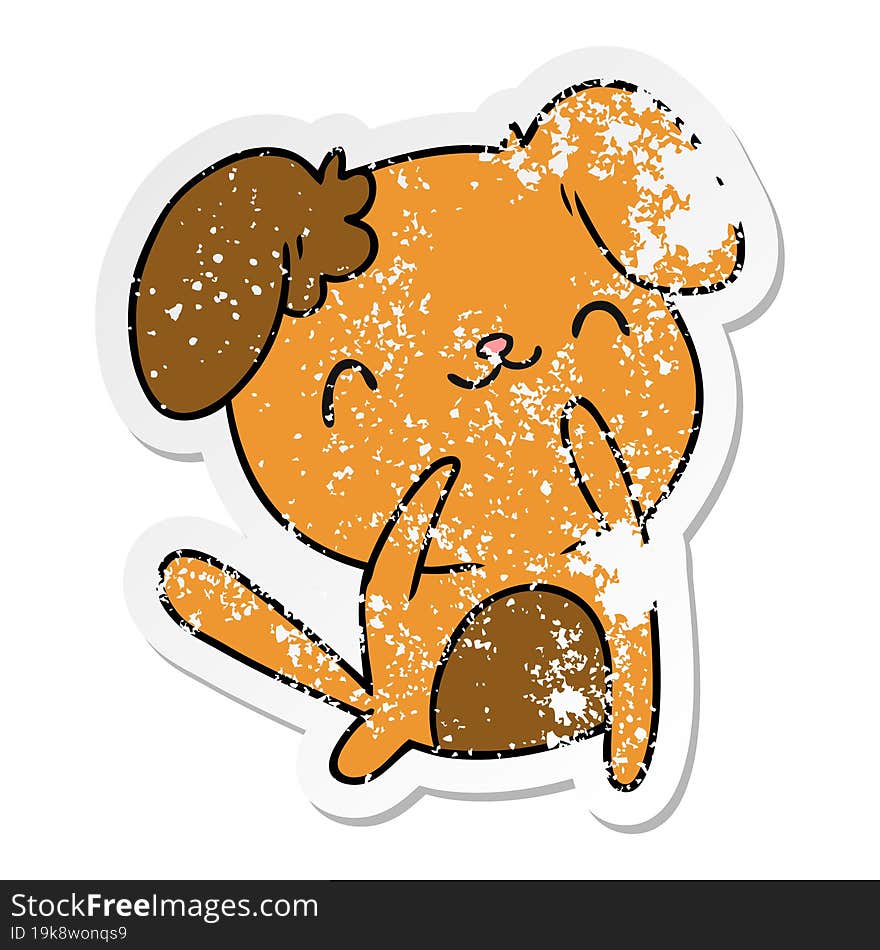 distressed sticker cartoon illustration kawaii of a cute dog. distressed sticker cartoon illustration kawaii of a cute dog