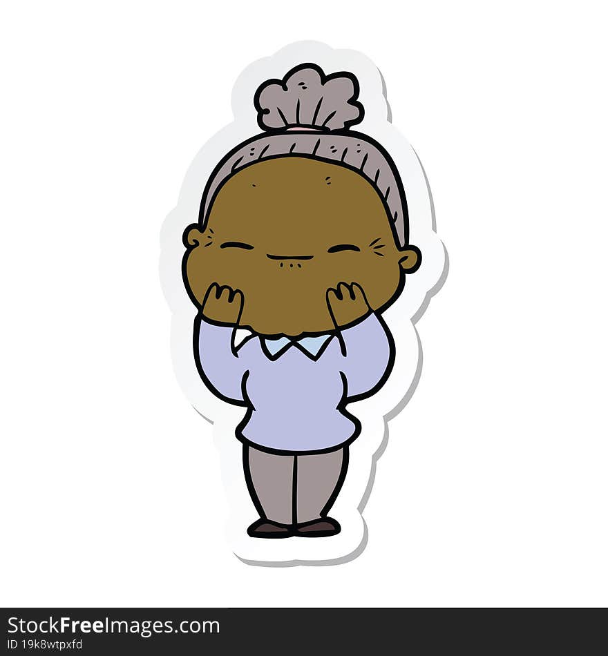 sticker of a cartoon peaceful old woman