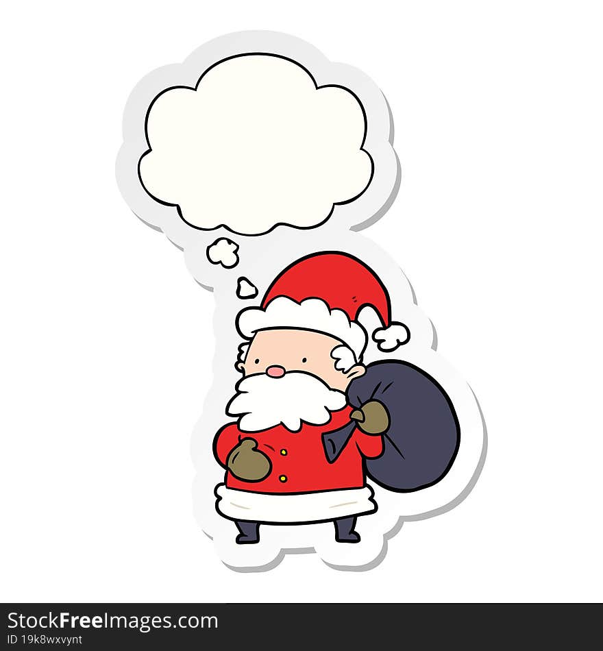 Cartoon Santa Claus And Thought Bubble As A Printed Sticker