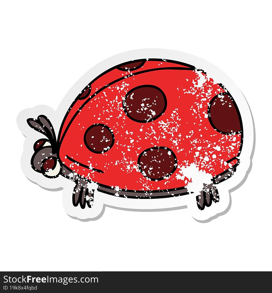 Distressed Sticker Of A Quirky Hand Drawn Cartoon Ladybird