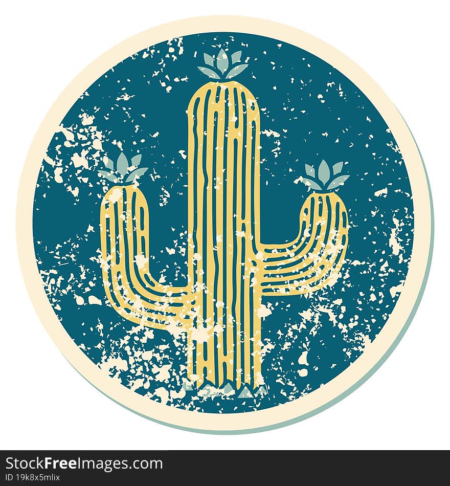 distressed sticker tattoo style icon of a cactus