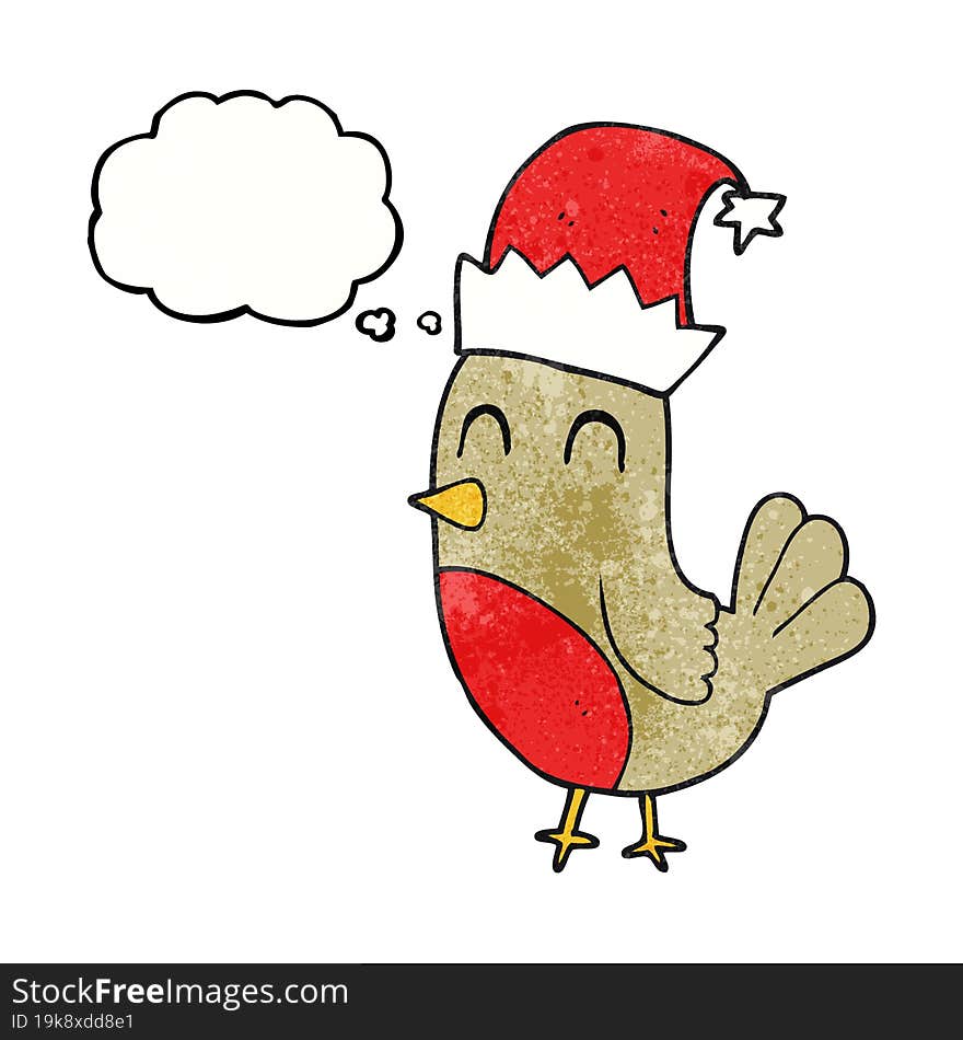 thought bubble textured cartoon christmas robin