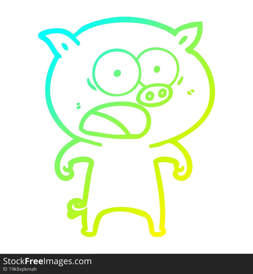 Cold Gradient Line Drawing Cartoon Pig Shouting