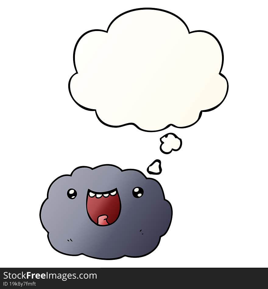 cartoon happy cloud and thought bubble in smooth gradient style