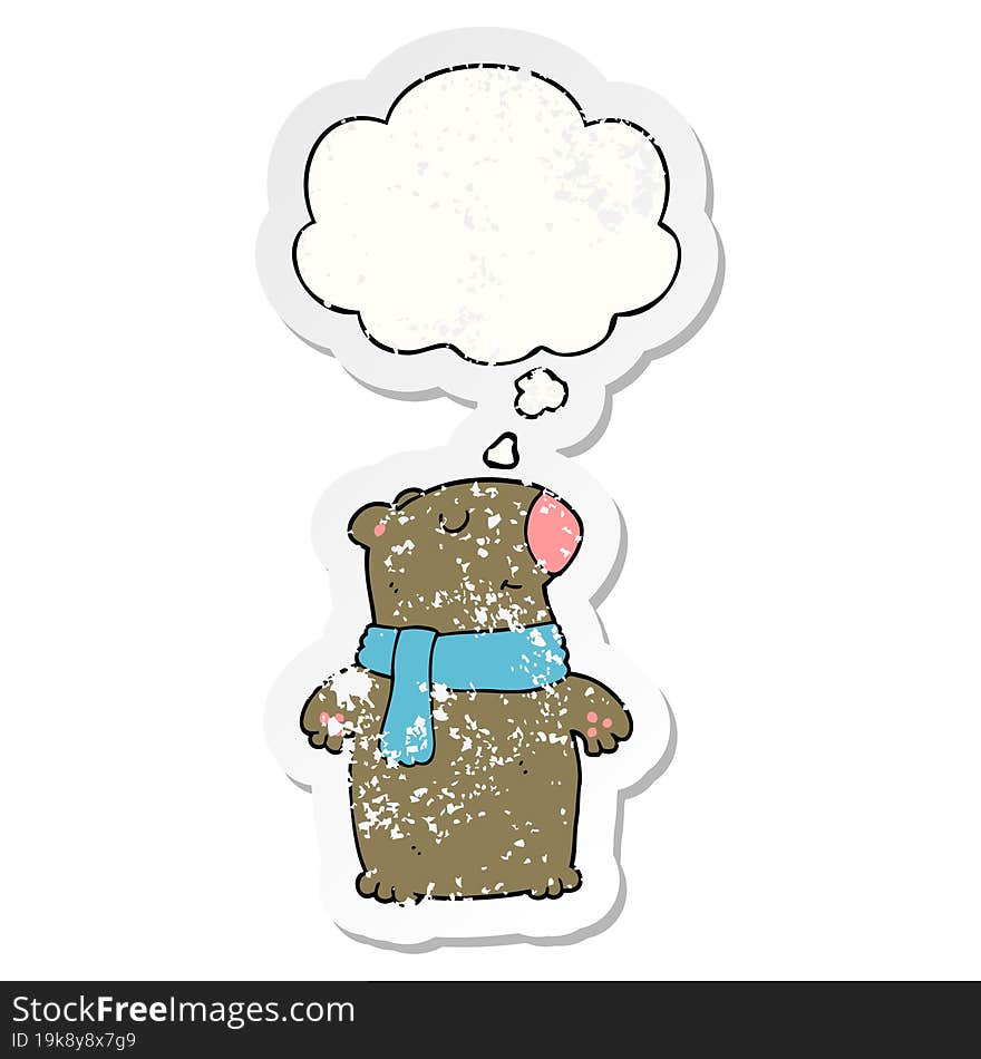 Cartoon Bear And Thought Bubble As A Distressed Worn Sticker