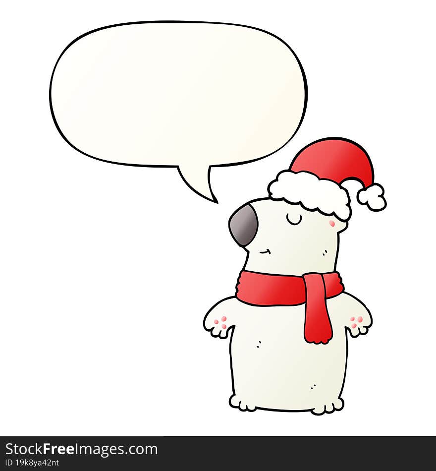 cute cartoon christmas bear with speech bubble in smooth gradient style