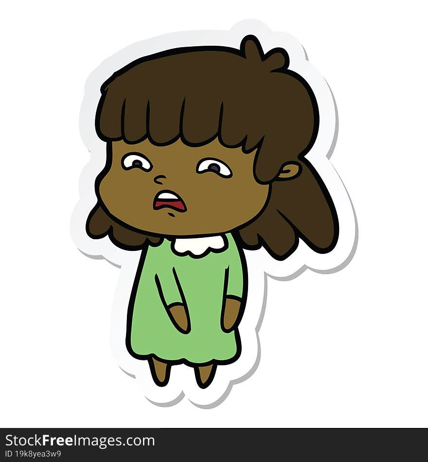 sticker of a cartoon worried woman