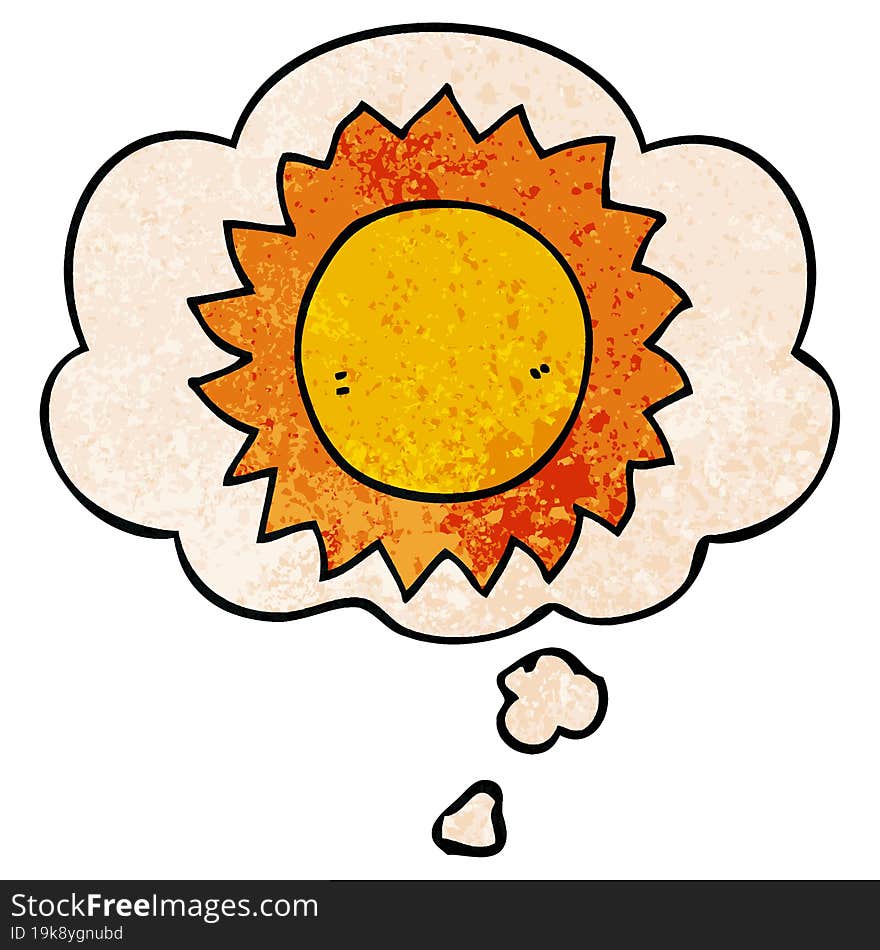 cartoon sun and thought bubble in grunge texture pattern style