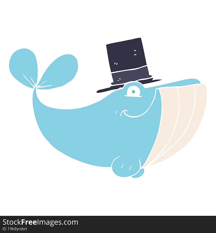 flat color illustration of whale wearing top hat. flat color illustration of whale wearing top hat