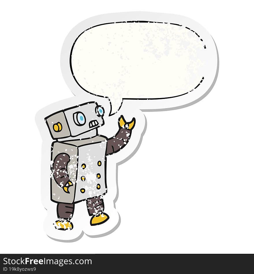 Cartoon Robot And Speech Bubble Distressed Sticker