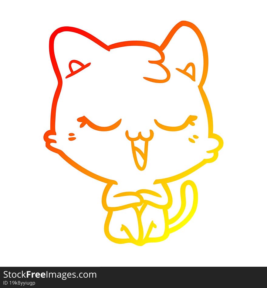 warm gradient line drawing of a happy cartoon cat