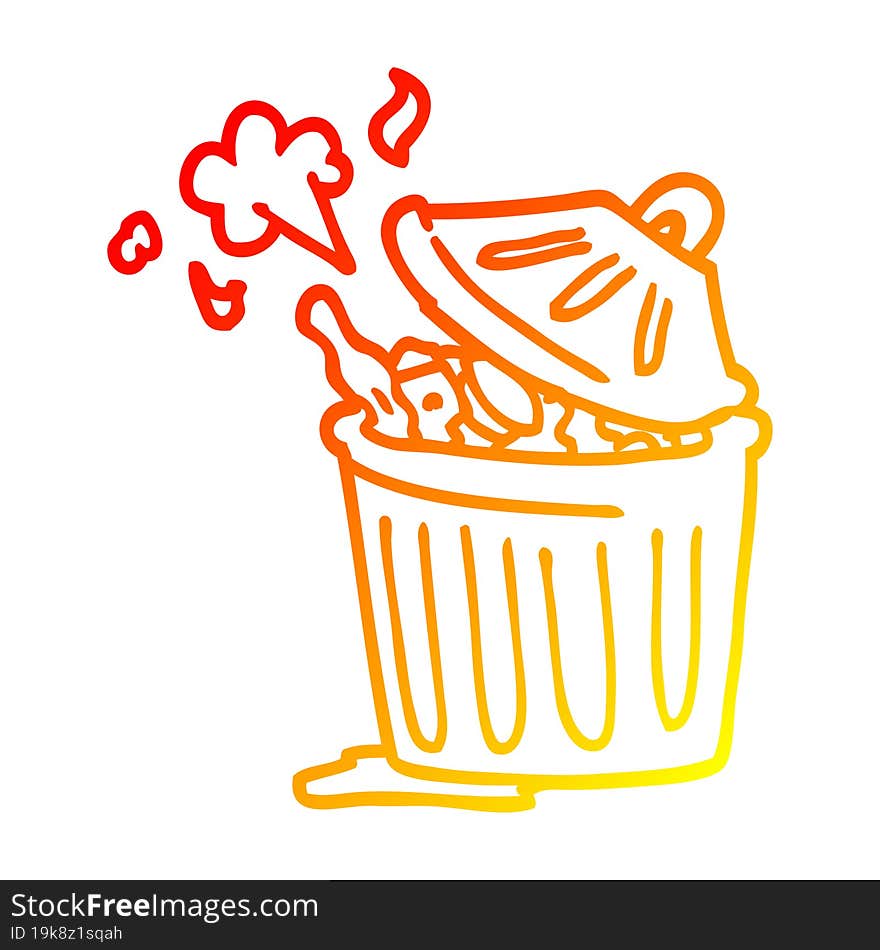 warm gradient line drawing of a cartoon waste bin