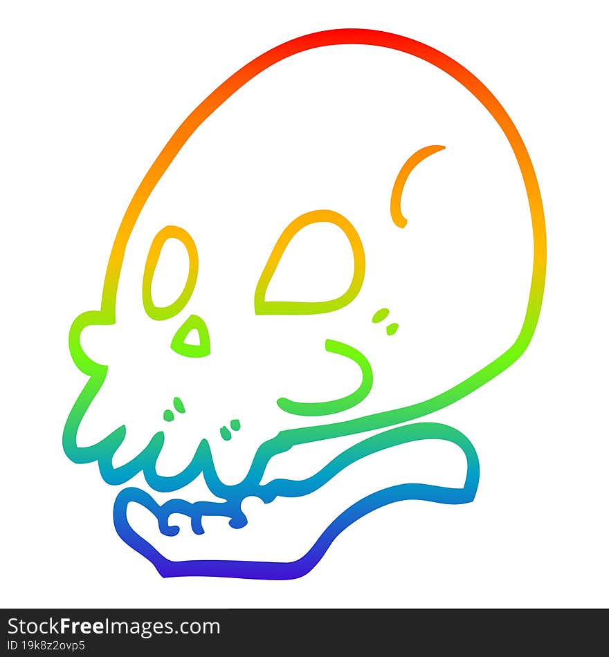 rainbow gradient line drawing cartoon skull