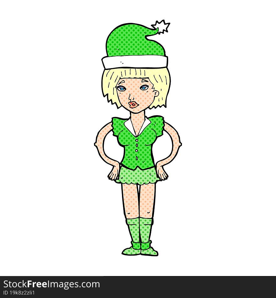 cartoon woman in christmas elf outfit