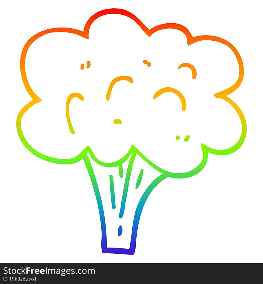 rainbow gradient line drawing of a cartoon broccoli stalk