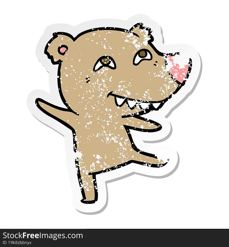 distressed sticker of a cartoon bear dancing