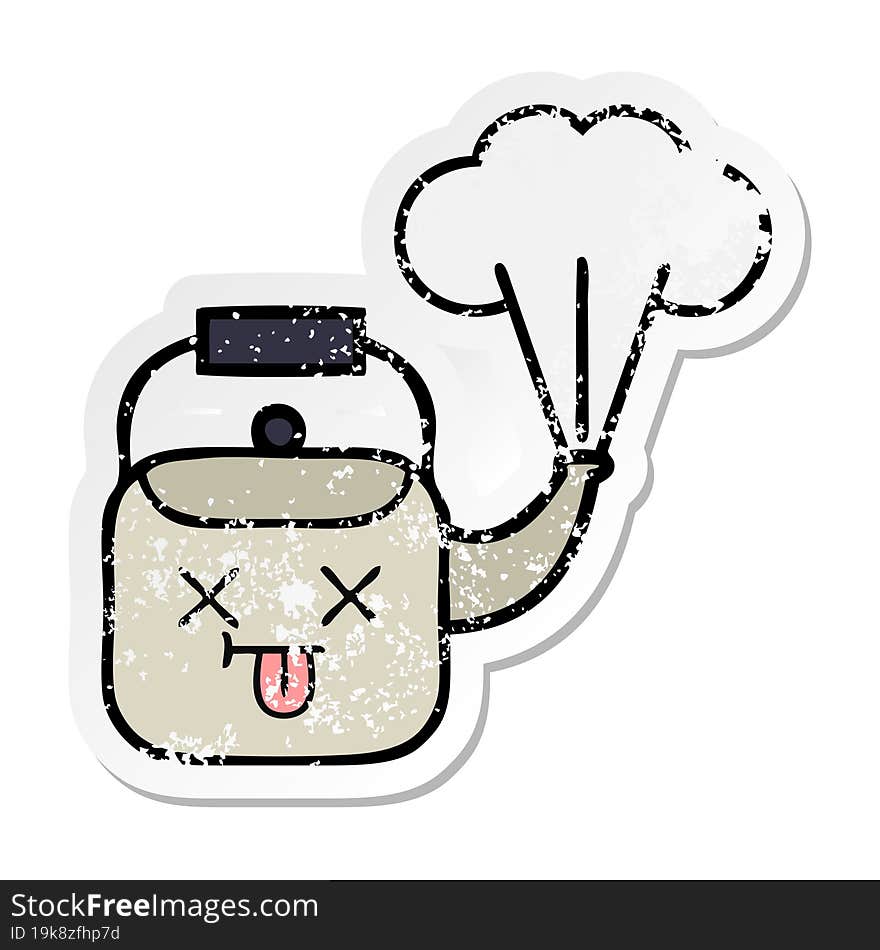 Distressed Sticker Of A Cute Cartoon Steaming Kettle