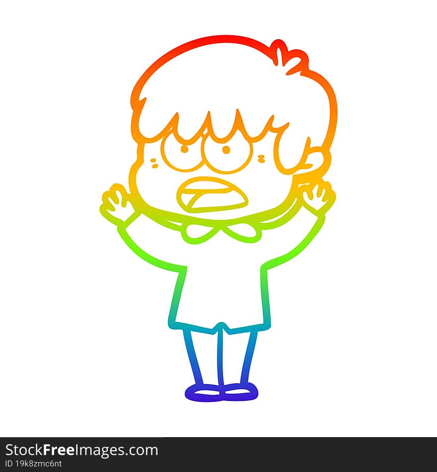 rainbow gradient line drawing worried cartoon boy