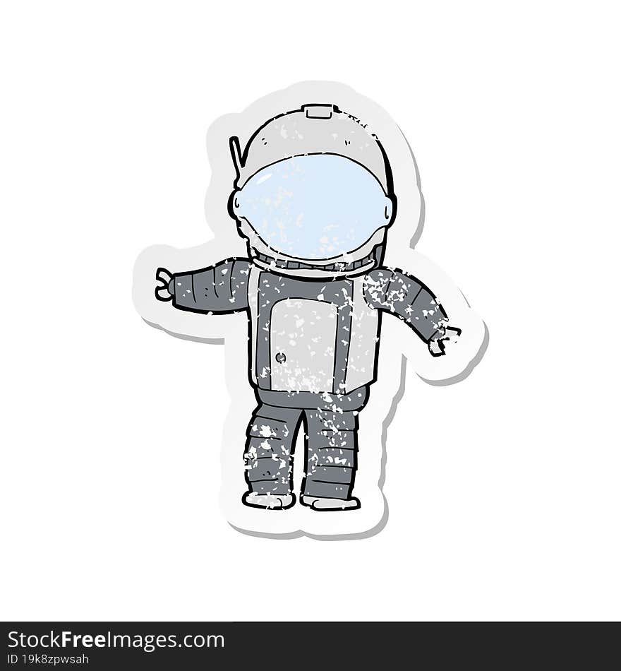 Retro Distressed Sticker Of A Cartoon Astronaut