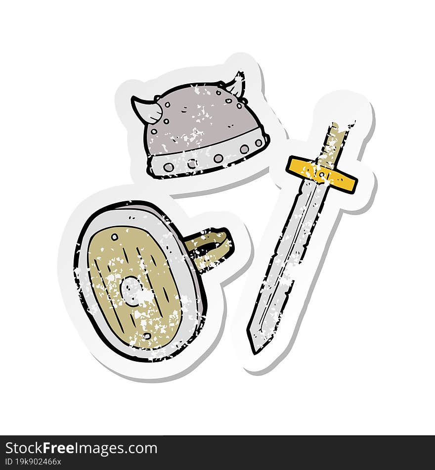 Retro Distressed Sticker Of A Cartoon Medieval Warrior Objects