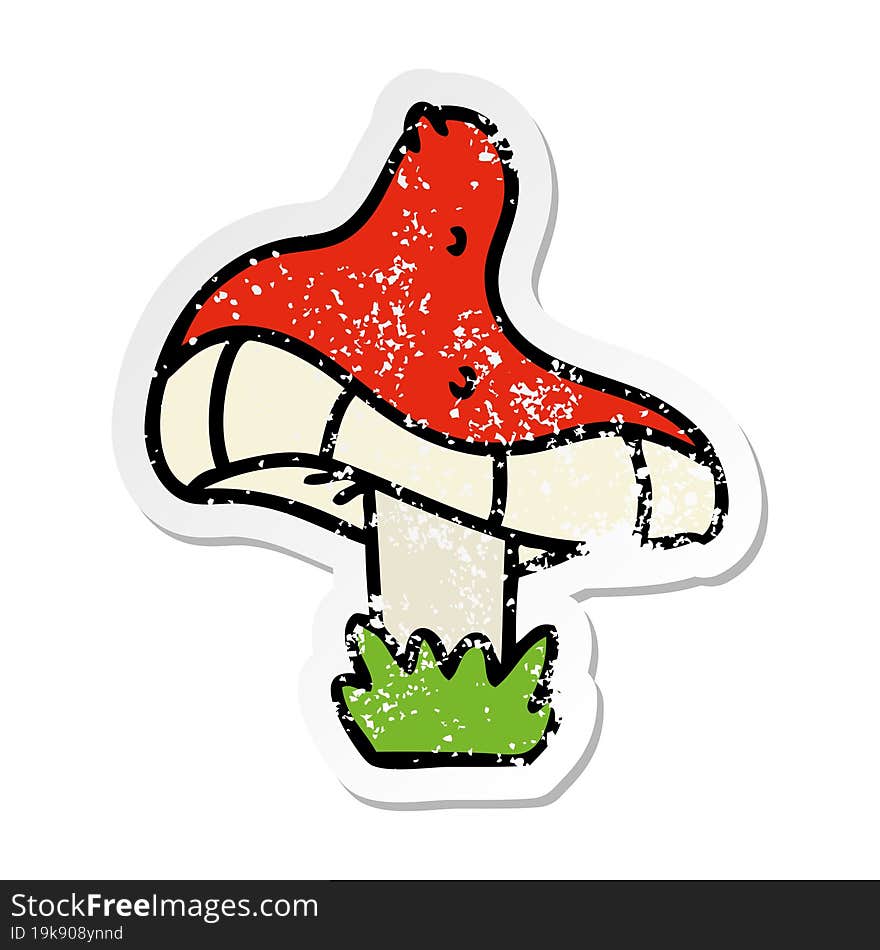 hand drawn distressed sticker cartoon doodle of a single mushroom