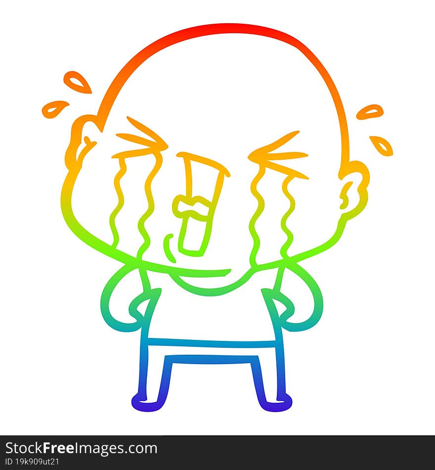 Rainbow Gradient Line Drawing Cartoon Crying Bald Man