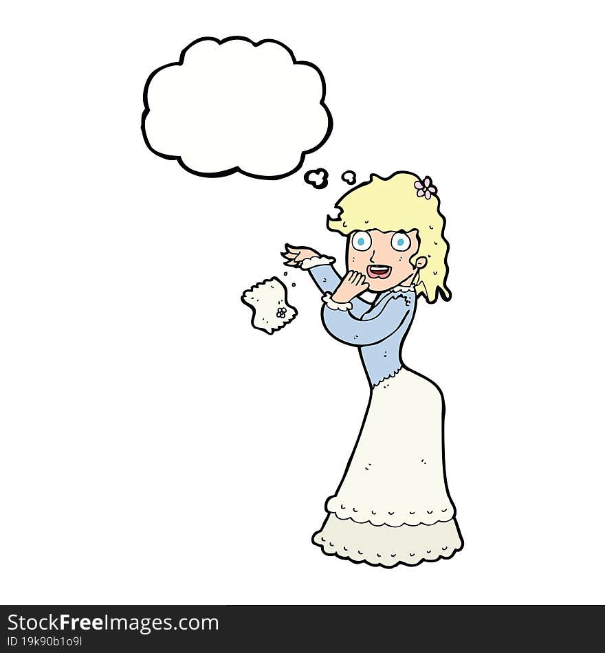 Cartoon Victorian Woman Dropping Handkerchief With Thought Bubble