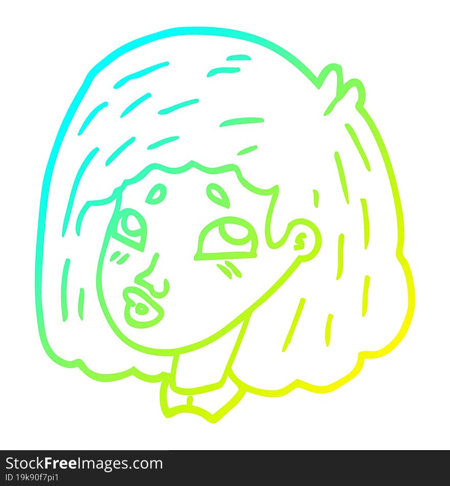 Cold Gradient Line Drawing Cartoon Face Girl