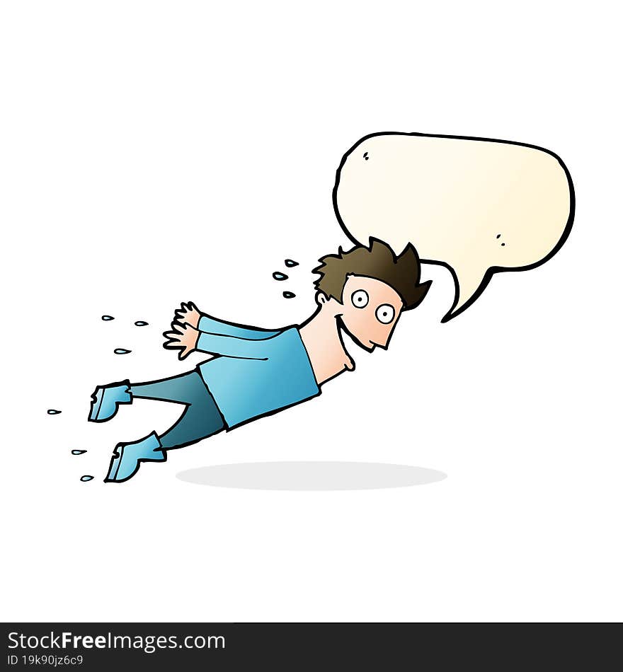 cartoon drenched man flying with speech bubble