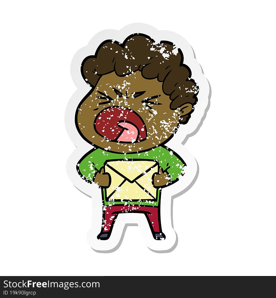 distressed sticker of a cartoon furious man