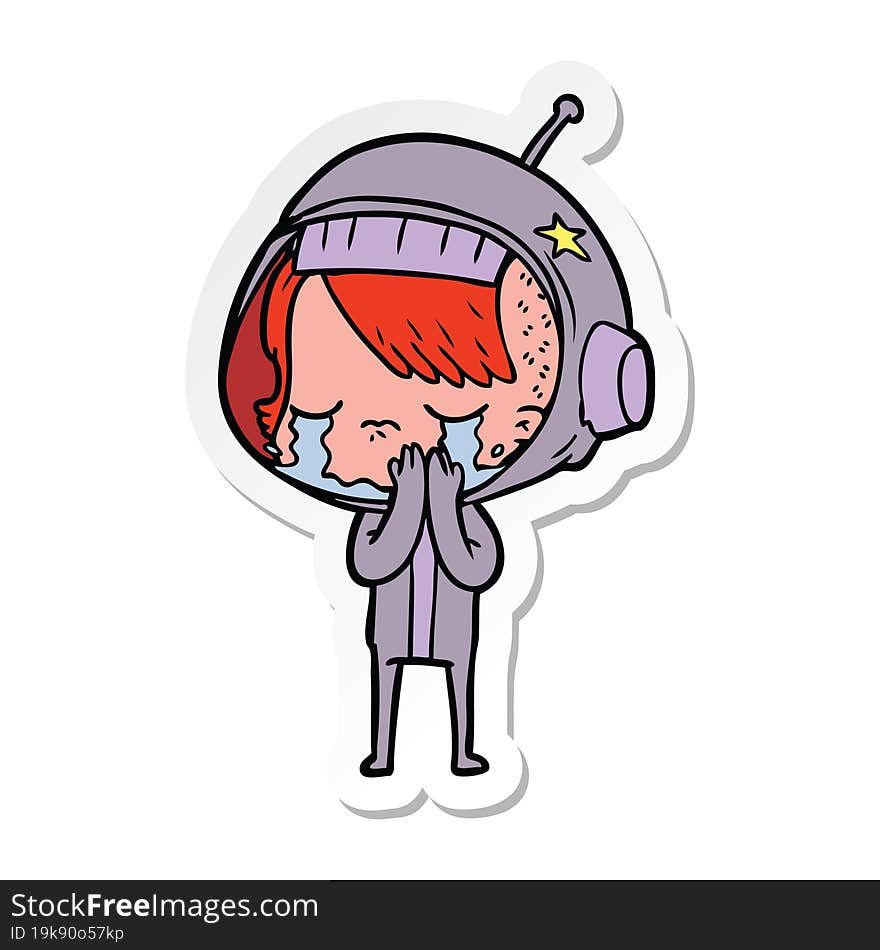 sticker of a cartoon crying astronaut girl