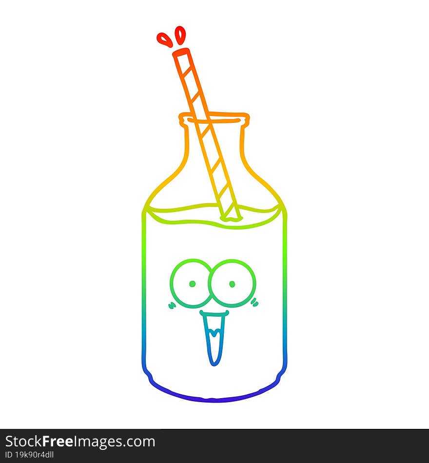 Rainbow Gradient Line Drawing Happy Carton Milk Bottle With Straw