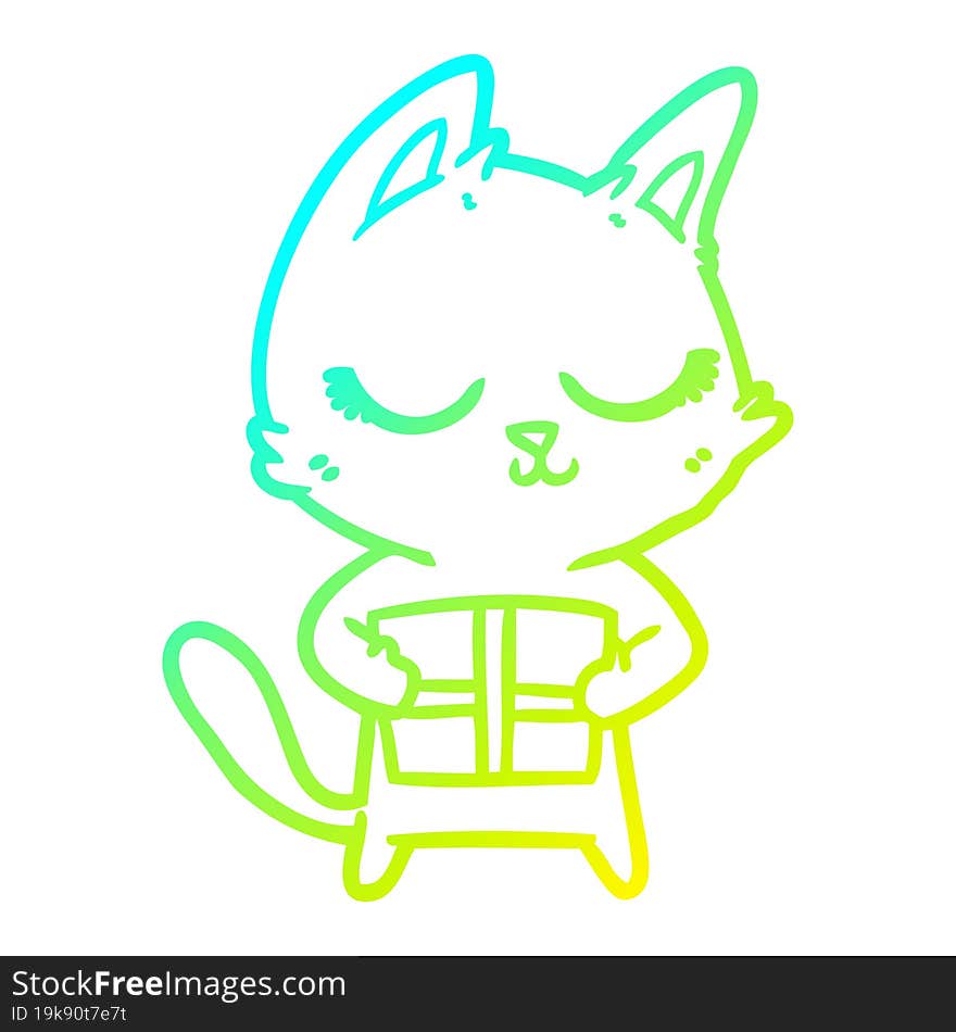 cold gradient line drawing of a calm cartoon cat