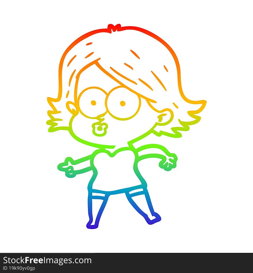 rainbow gradient line drawing cartoon girl pouting