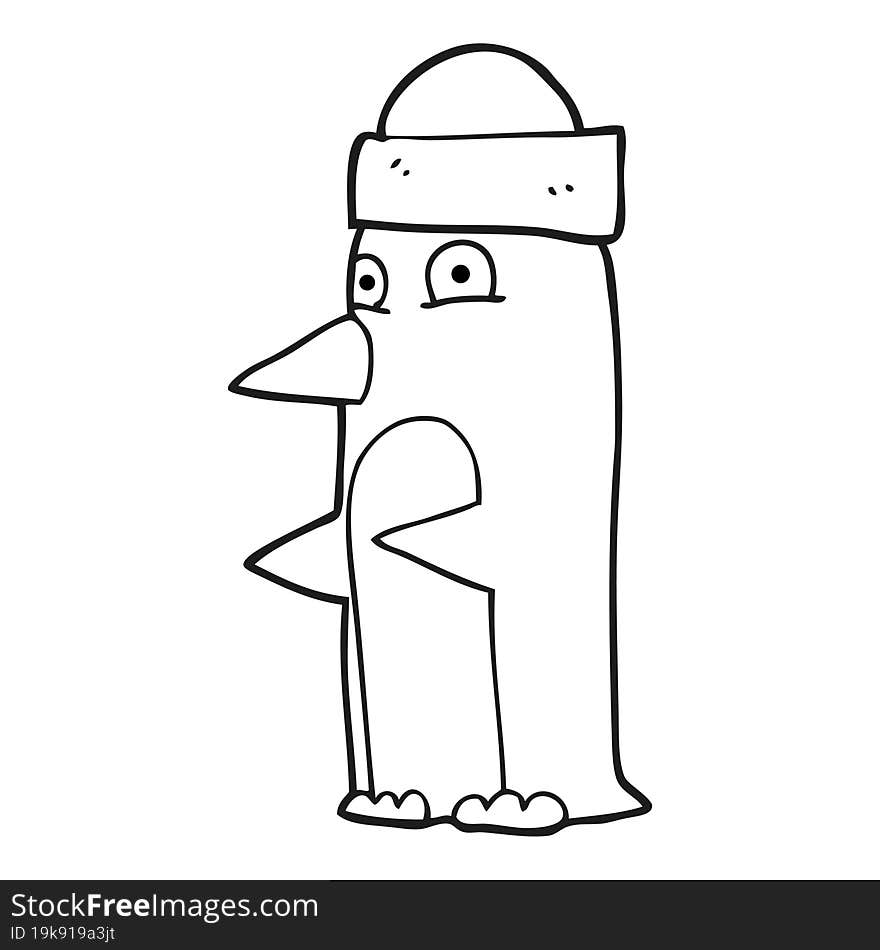 black and white cartoon penguin wearing hat