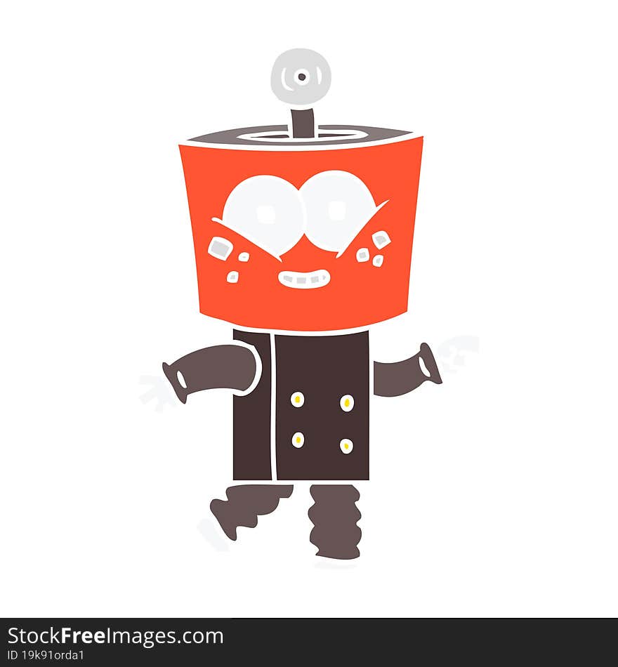 happy flat color style cartoon robot pointing