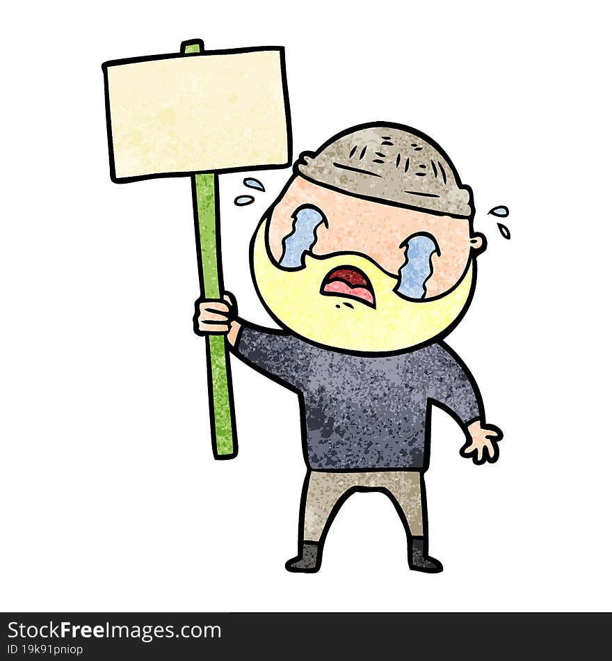 cartoon bearded protester crying. cartoon bearded protester crying