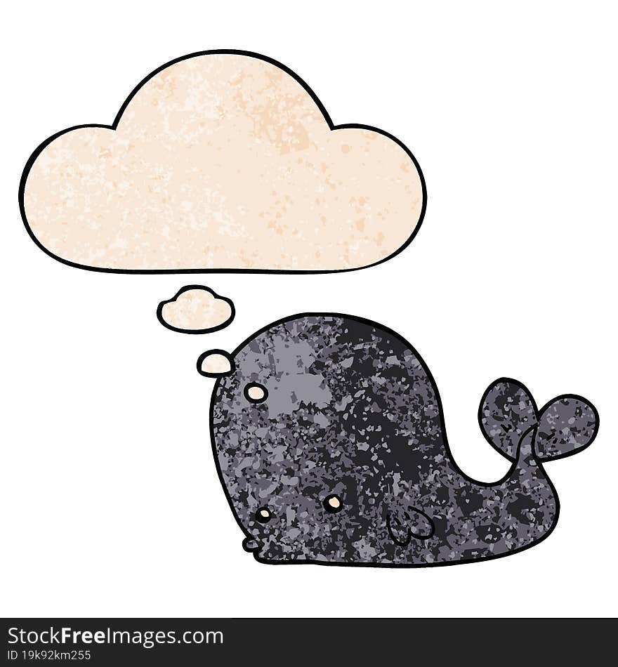 cartoon whale and thought bubble in grunge texture pattern style