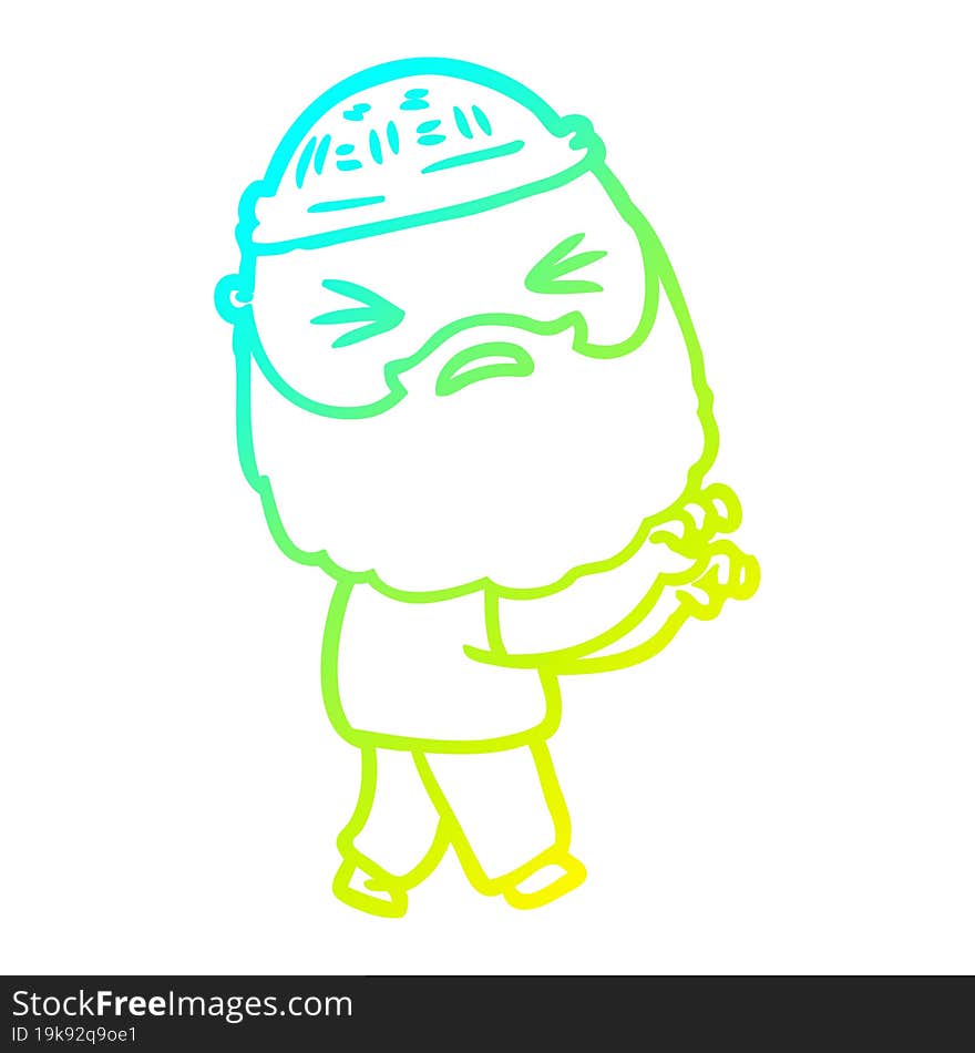 cold gradient line drawing of a cartoon man with beard