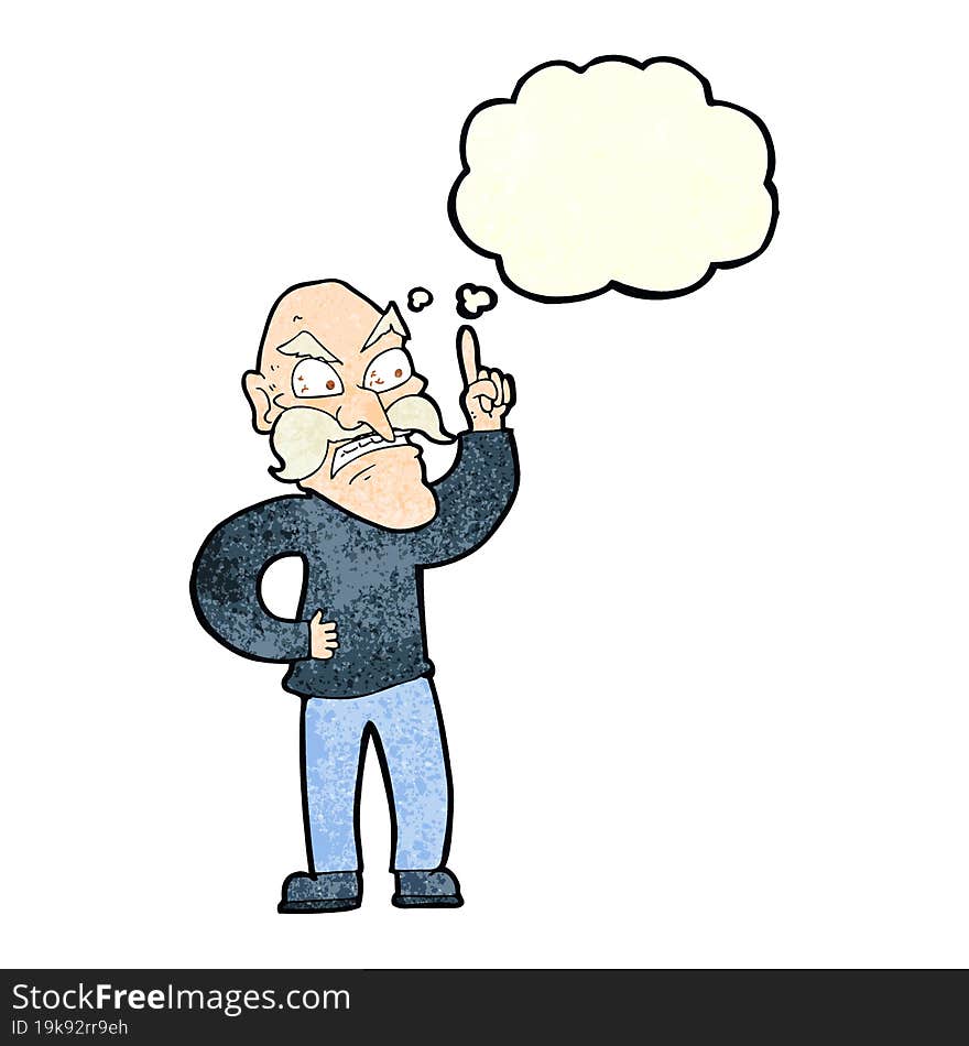 Cartoon Old Man Laying Down Rules With Thought Bubble